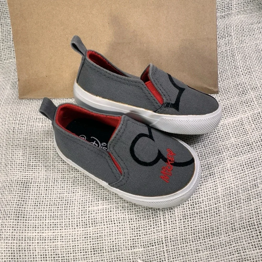Disney Mickey Mouse Toddler Shoes Size 4 Gray Slip On Sneakers Boys‎ Girls